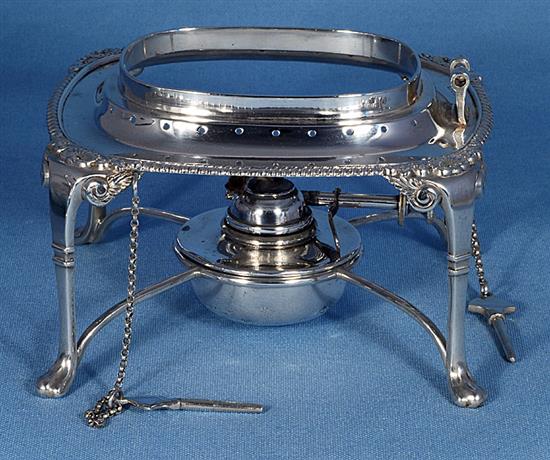 A silver kettle on stand, Height 12 ½”/318mm Width 10”/254mm., Weight 50oz/1418grms.